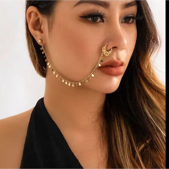 NEW!! Lacteo Trendy Ear Stud Nose Rings Clip Black Green Small Beads Charm Fake - Picture 6 of 6